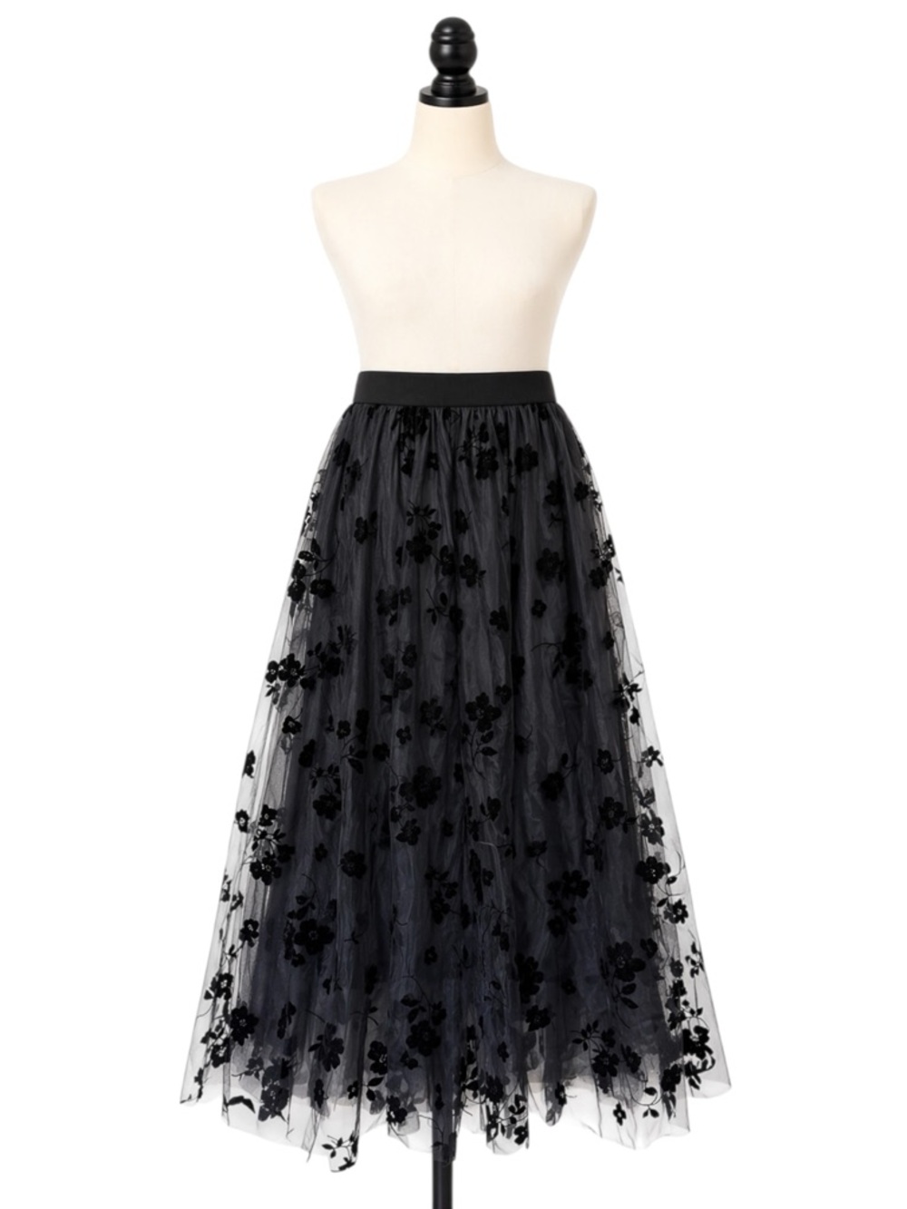 Womens Dark Fairy Grunge Floral Mesh Velvet Skirt XS Ethereal Whimsigoth Black‎